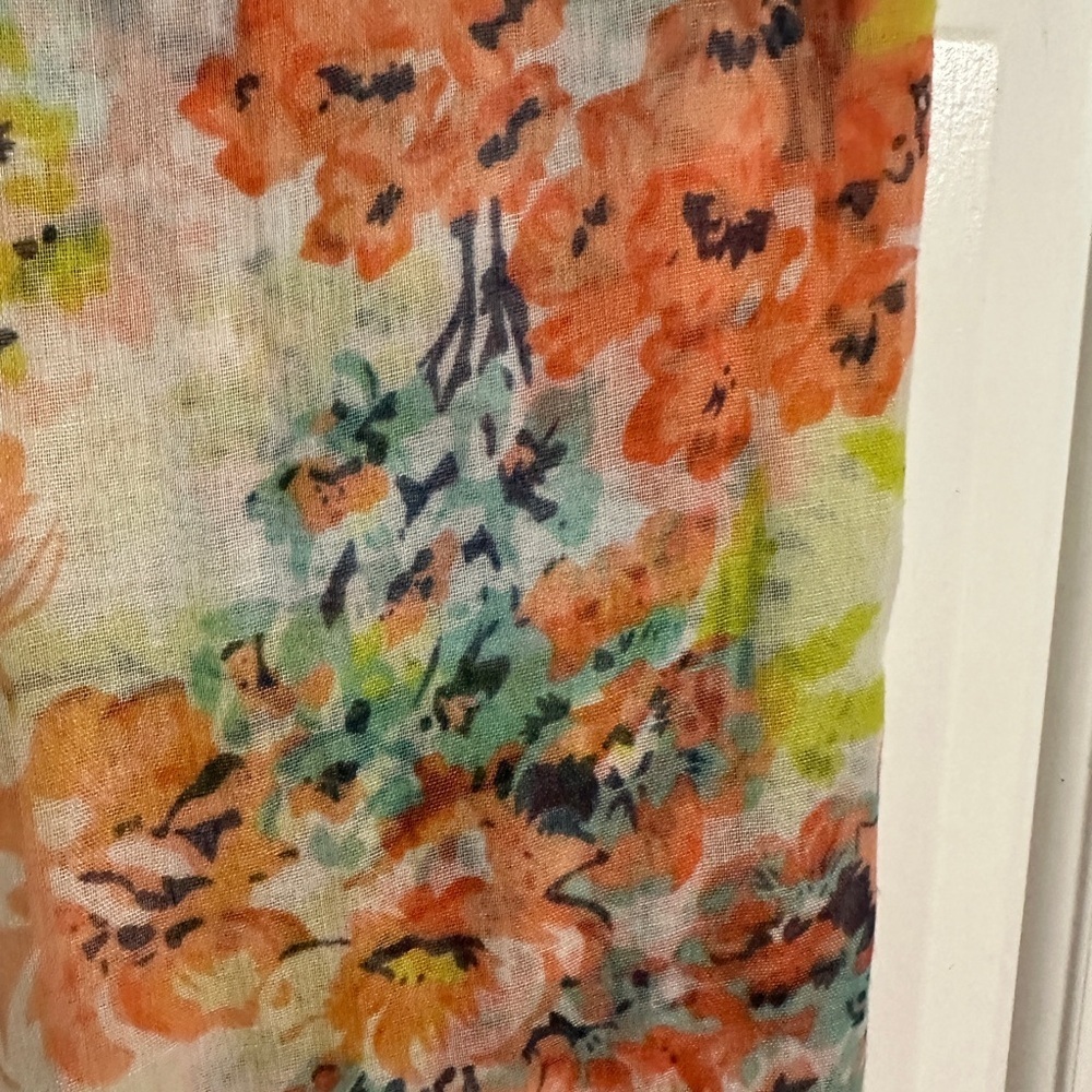 Floral Print Scarf with Orange and Green Accents - Picture 4 of 7